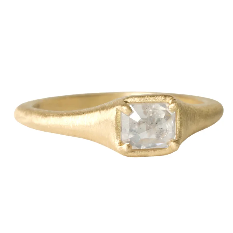 Bohemian-Inspired Jewelry For Free-Spirited Fashion 18K Gold Tapered "Zen" Ring with Icy Grey Diamond Bohemian-Inspired Jewelry For Free-Spirited Fashion 18K Gold Tapered "Zen" Ring with Icy Grey Diamond
