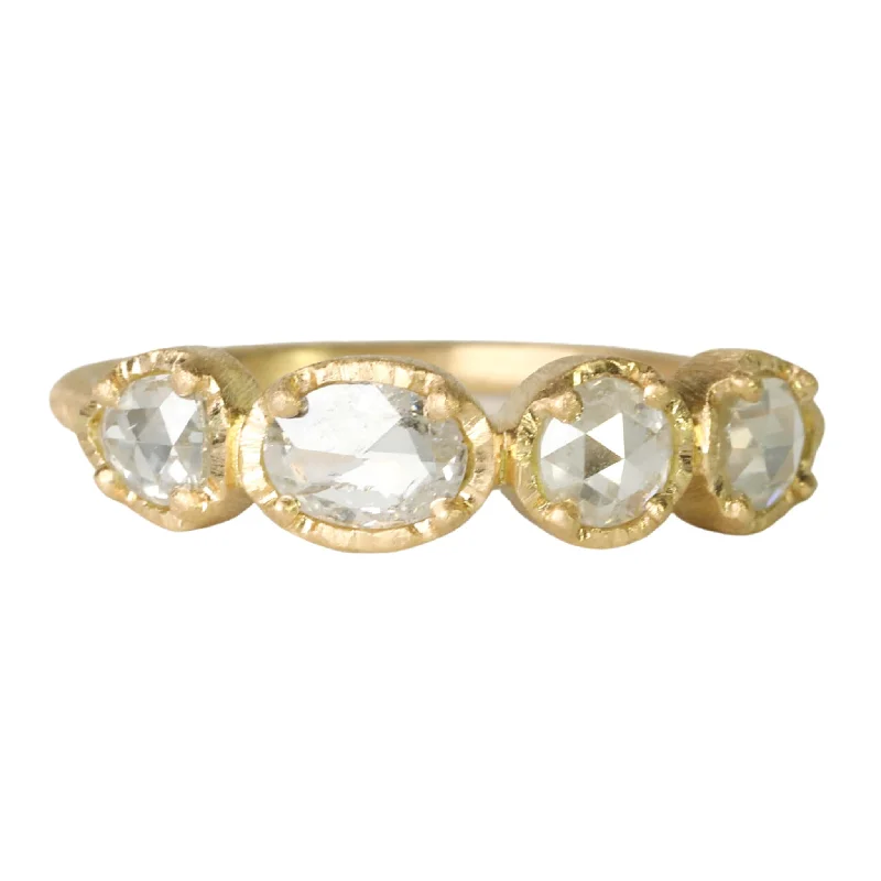 Shop Trending Jewelry With Exclusive Savings 18K Gold Ring with Four Prong-Set Colorless Diamonds Shop Trending Jewelry With Exclusive Savings 18K Gold Ring with Four Prong-Set Colorless Diamonds