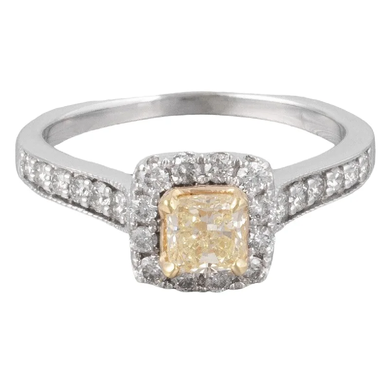 Shop Fine Jewelry With Amazing Deals 14k White Gold Princess Cut Fancy Yellow Diamond Halo Ring 0.75ctw sz 6.75 Shop Fine Jewelry With Amazing Deals 14k White Gold Princess Cut Fancy Yellow Diamond Halo Ring 0.75ctw sz 6.75