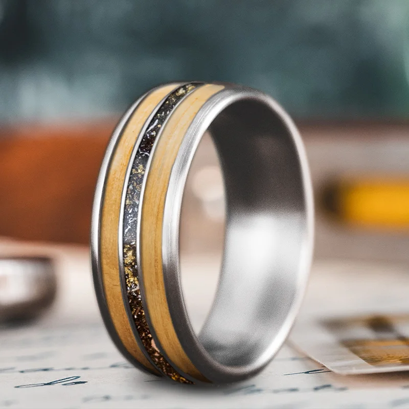 Seasonal Jewelry Sale – Upgrade Your Style Today Custom Design - 3-Inlay Narrow Center Ring OVziLA_dFf5yL5AhE44q6adP