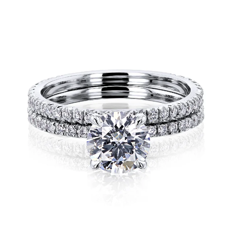 Modern Statement Jewelry For Bold Styling 1-1/2ct.tw Round Diamond Wrap Basket French Pavé Bridal Set (Certified)
