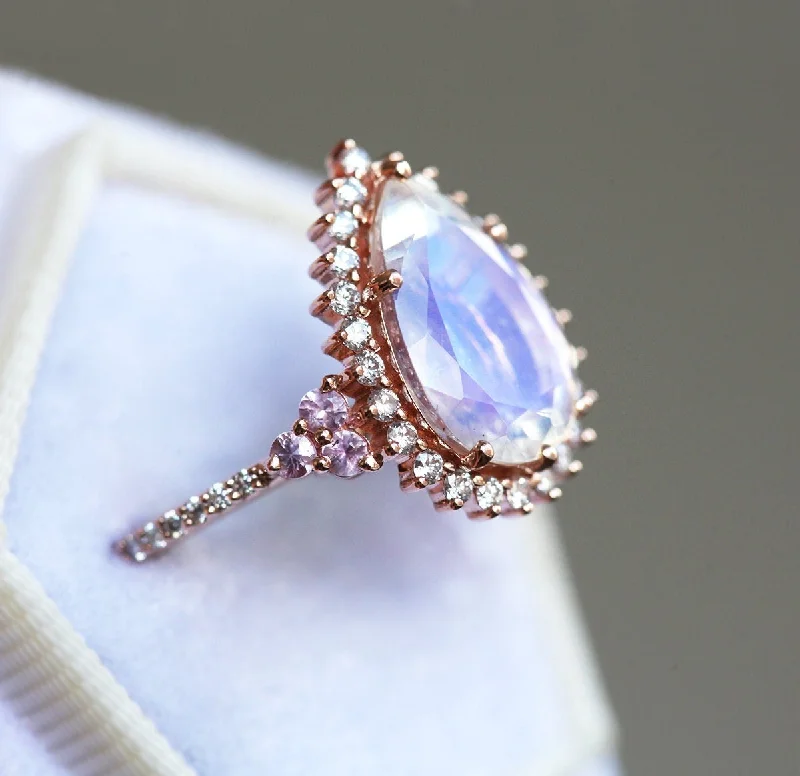 Don't Miss Out On Jaw-Dropping Jewelry Discounts Halo Pear Moonstone Ring, Rose Gold Moonstone Engagement Ring, Unique Moonstone Ring Don't Miss Out On Jaw-Dropping Jewelry Discounts Halo Pear Moonstone Ring, Rose Gold Moonstone Engagement Ring, Unique Moonstone Ring