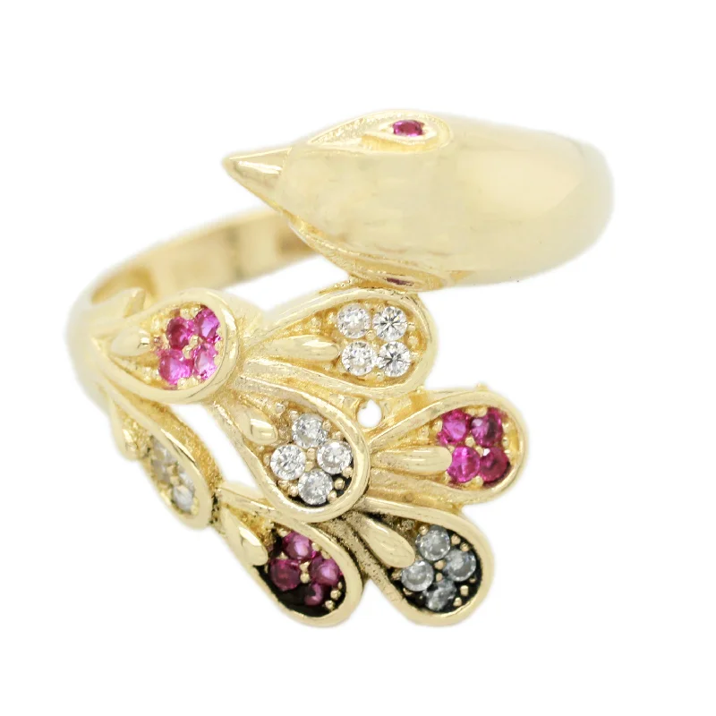 High-Quality Gemstone Jewelry For Special Occasions Vintage 0.10ctw Ruby Peacock Ring - 14k Yellow Gold - Size 8 High-Quality Gemstone Jewelry For Special Occasions Vintage 0.10ctw Ruby Peacock Ring - 14k Yellow Gold - Size 8