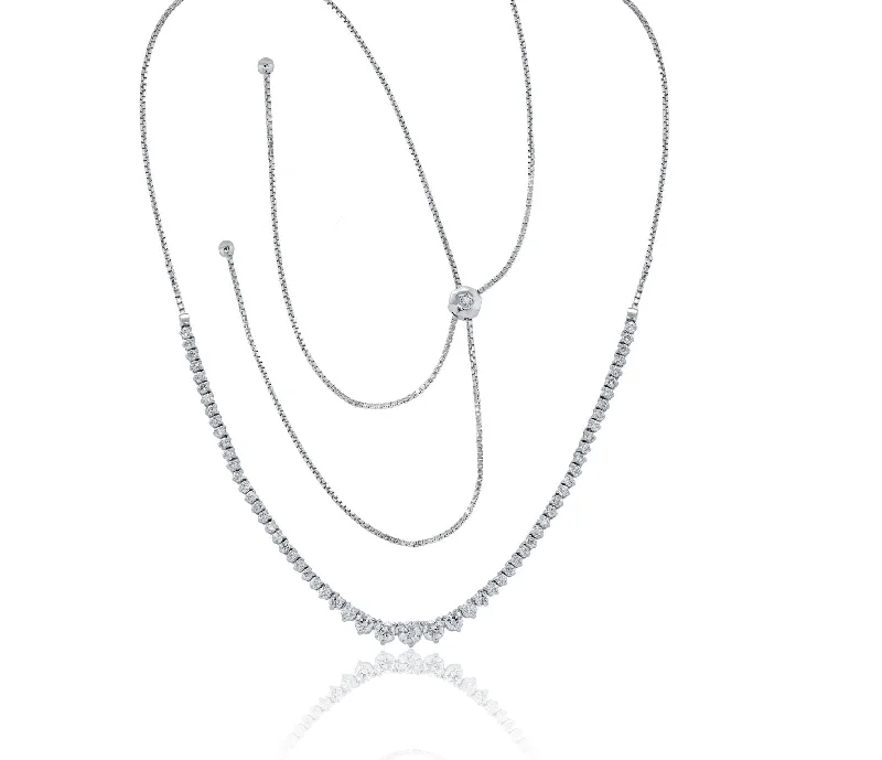 Breathtaking Jewelry, Breathtaking Prices 14 kt white gold, 17" diamond bolo graduated half-way necklace featuring 4.40 cts tw round diamonds Breathtaking Jewelry, Breathtaking Prices 14 kt white gold, 17" diamond bolo graduated half-way necklace featuring 4.40 cts tw round diamonds