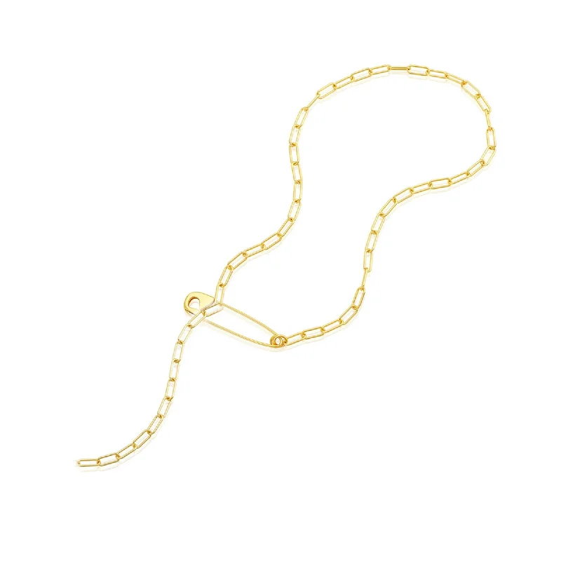 Seasonal Jewelry Deals – Elevate Your Style 14k Gold Plated Safety Pin Paper Clip Chain Lariat Necklace