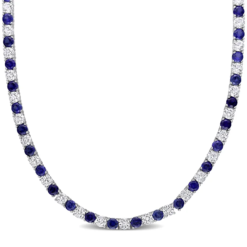 Discover Unique Jewelry With Special Limited-Time Offers 33 CT TGW Created Blue and Created White Sapphire Tennis Necklace in Sterling Silver