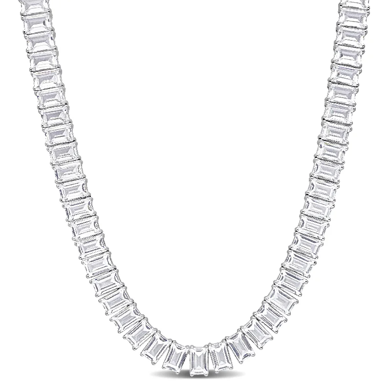 High-End Sparkle, Low-End Prices – Jewelry Sale Live 73 1/2 CT TGW Created White Sapphire Tennis Necklace in Sterling Silver