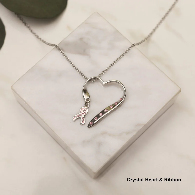 Limited-Time Offer On Premium Jewelry Collections Crystal Heart & Ribbon Pewter Necklace!