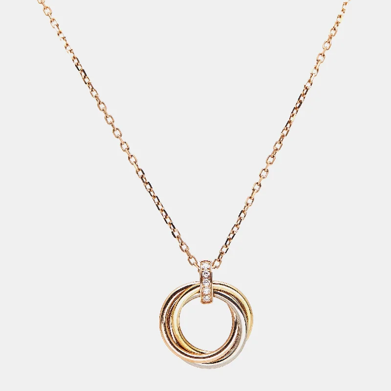 Trending Jewelry Now Available At Exclusive Prices Cartier Trinity Diamond 18K Three Tone Gold Pendant Necklace