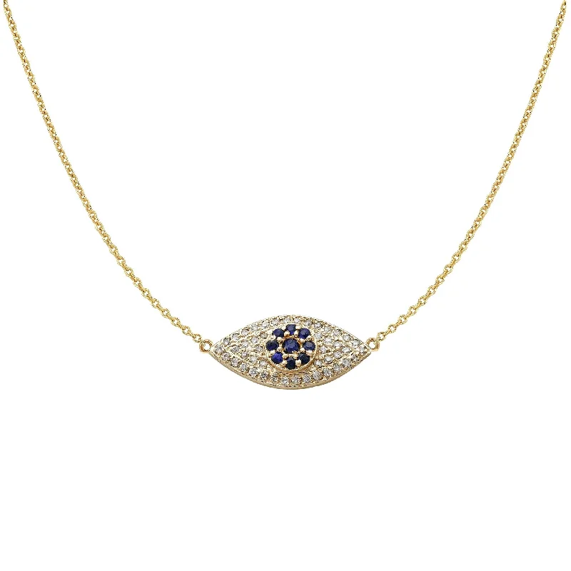 Premium Jewelry At Special Low Prices For A Limited Time Diamond & Blue Sapphire Evil Eye Necklace Yellow Gold