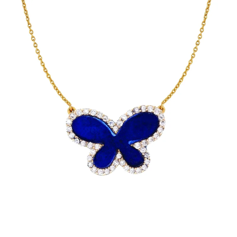 Limited-Stock Jewelry Clearance – Grab Your Favorites Now Diamond Lapis Butterfly Necklace (Medium) Yellow Gold