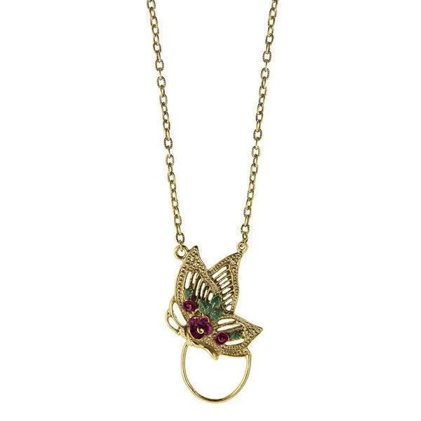 Exclusive Online Jewelry Sale – Don't Wait 1928 Jewelry® Gold-Tone Purple & Green Enamel Butterfly Eyeglass/Badge Holder 28"