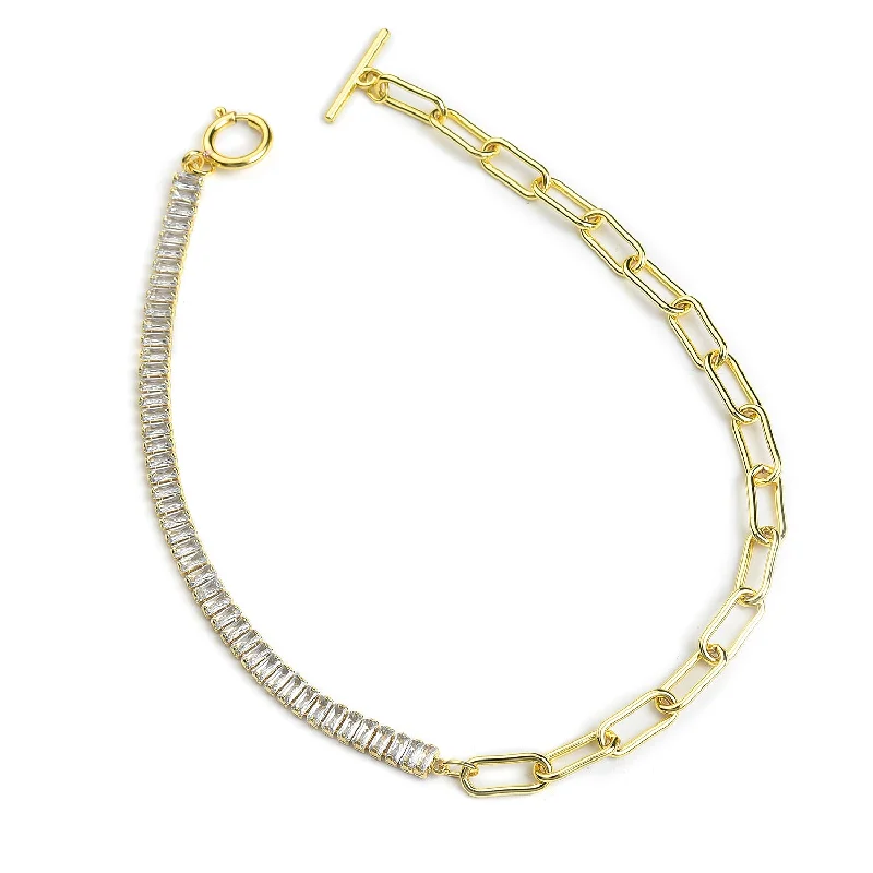 Classic And Modern Jewelry Styles On Sale Gold-toned  White Stones Studded Brass Gold-plated Chain