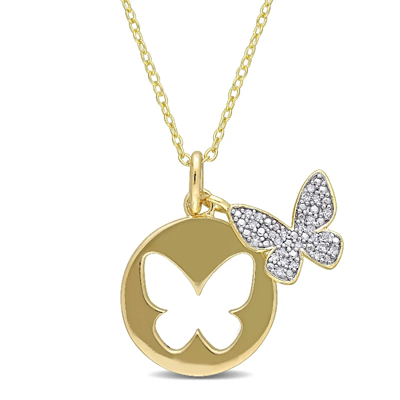 Sparkle On A Budget – Fine Jewelry For Less Mimi & Max 1/10ct TDW Diamond Double Butterfly Pendant with Chain in Yellow Plated Sterling Silver