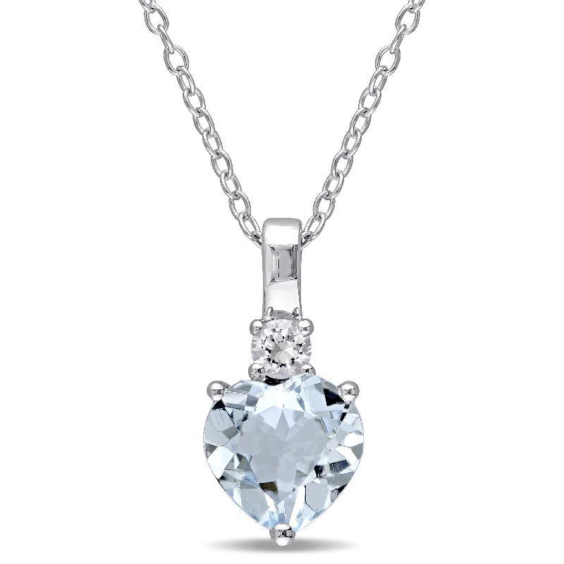Special Sale On Handcrafted Jewelry – Shop Today Mimi & Max 1 5/8ct TGW Aquamarine and Created White Sapphire Heart Pendant with Chain in Sterling Silver