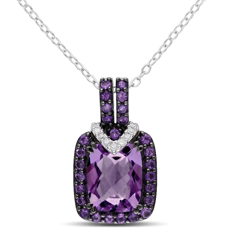 Flash Sale On Stunning Jewelry – Don't Miss Out Mimi & Max 3ct TGW Emerald Cut Amethyst and Diamond Accents Pendant with Chain in Sterling Silver