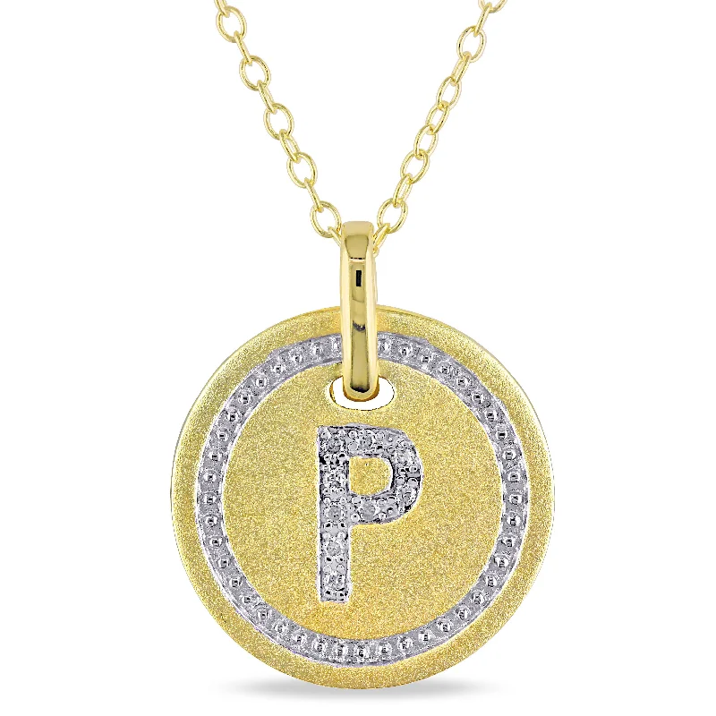 Discounted Jewelry For A Glamorous Look Mimi & Max P Initial Diamond Accent Pendant with Chain in Yellow Plated Sterling Silver