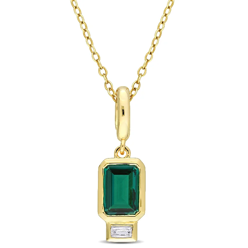 Exclusive Jewelry Sale – Sparkle For Less Mimi & Max Women's 1ct TGW Octagon Created Emerald & Created White Sapphire Charm Pendant with Chain in Yellow Plated Sterling Silver