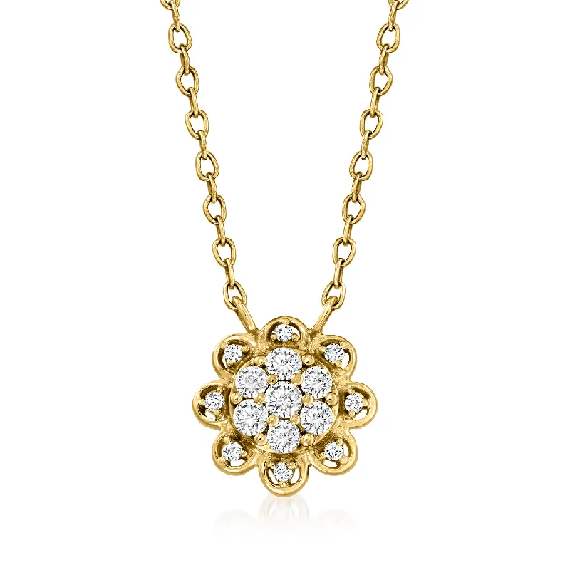 Fashion-Forward Jewelry At Incredible Prices Ross-Simons Diamond Flower Necklace in 14kt Yellow Gold