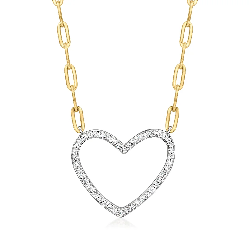 Premium Jewelry Now Available At Special Discounts Ross-Simons Diamond Heart Paper Clip Link Necklace in 2-Tone Sterling Silver