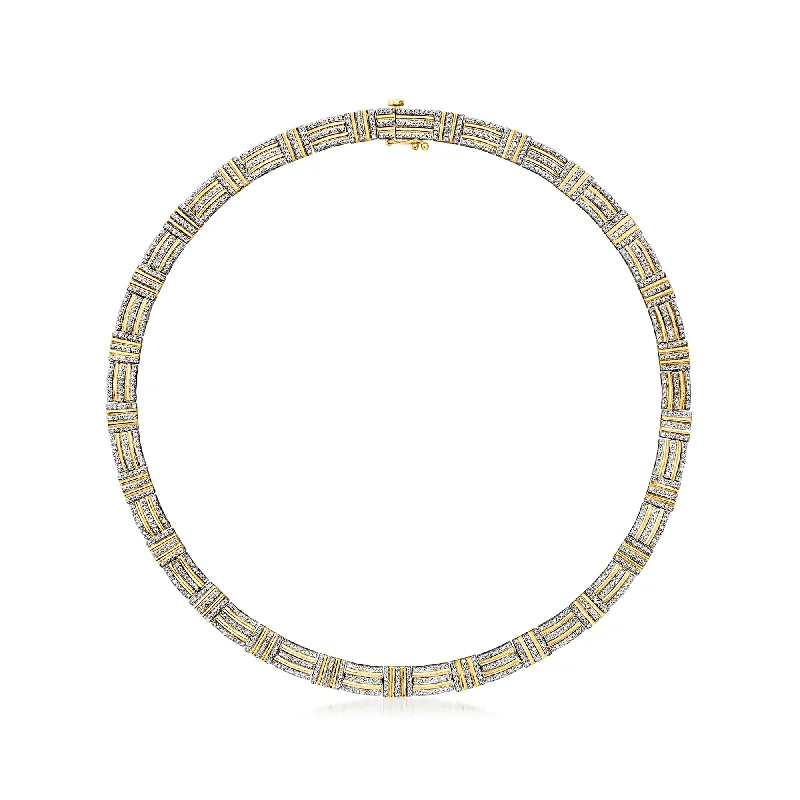 Elegant Jewelry, Affordable Luxury – Shop Now Ross-Simons Diamond Striped-Link Collar Necklace in 18kt Gold Over Sterling