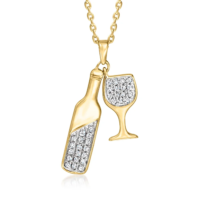 Don't Miss Out On Jaw-Dropping Jewelry Discounts Ross-Simons Diamond Wine Bottle Necklace in 18kt Gold Over Sterling