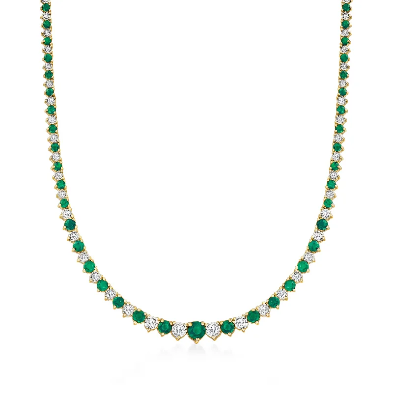 Breathtaking Jewelry, Breathtaking Prices Ross-Simons Emerald and Diamond Tennis Necklace in 18kt Gold Over Sterling