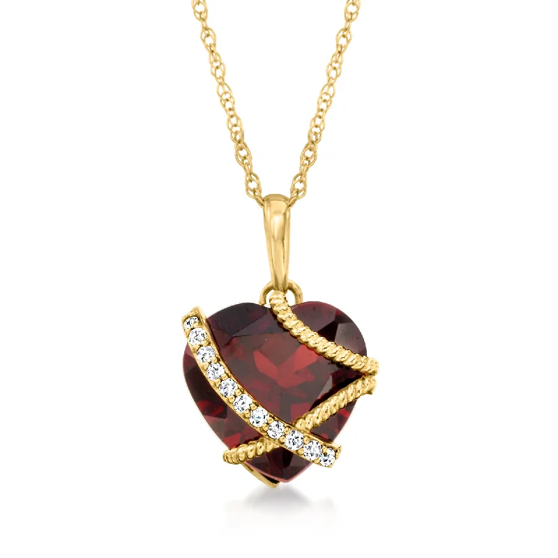 Shine Without Limits – Jewelry Sale Happening Now Ross-Simons Garnet Heart Pendant Necklace With Diamond Accents in 14kt Yellow Gold