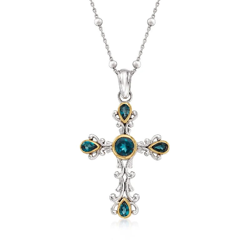 Personalized Jewelry Sale – Meaningful Gifts At Great Prices Ross-Simons London Blue Topaz Cross Pendant Necklace in Sterling Silver and 14kt Yellow Gold