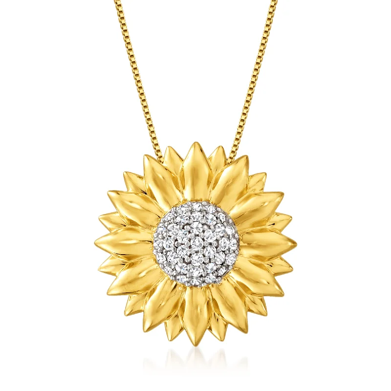 Unmissable Jewelry Sale – Shop Before It's Too Late Ross-Simons White Topaz Sunflower Necklace in 18kt Gold Over Sterling