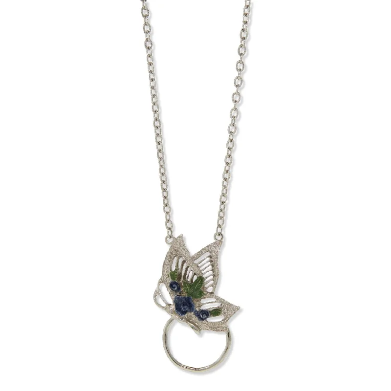 Stunning Statement Jewelry, Unbeatable Discounts 1928 Jewelry® Silver-Tone Blue & Green Enamel Butterfly Eyeglass/Badge Holder 28"