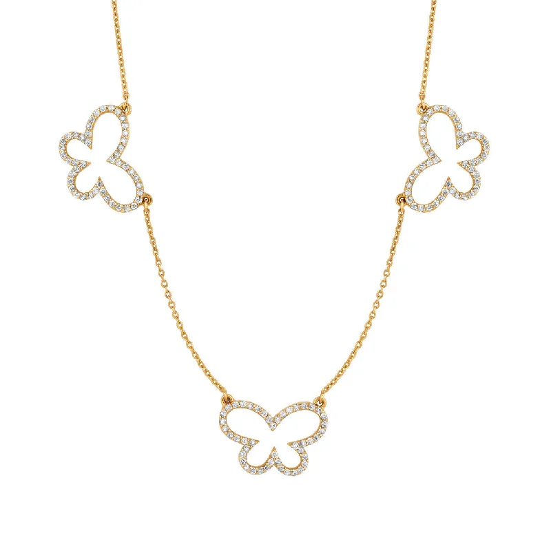 Clearance Sale On High-End Jewelry Collections Three Diamond Butterflies (Medium) Necklace Yellow Gold