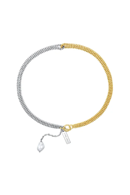 Shop Jewelry That Shines Without The High Price Two-Tone Chain Baroque Pearl Necklace Shop Jewelry That Shines Without The High Price Two-Tone Chain Baroque Pearl Necklace