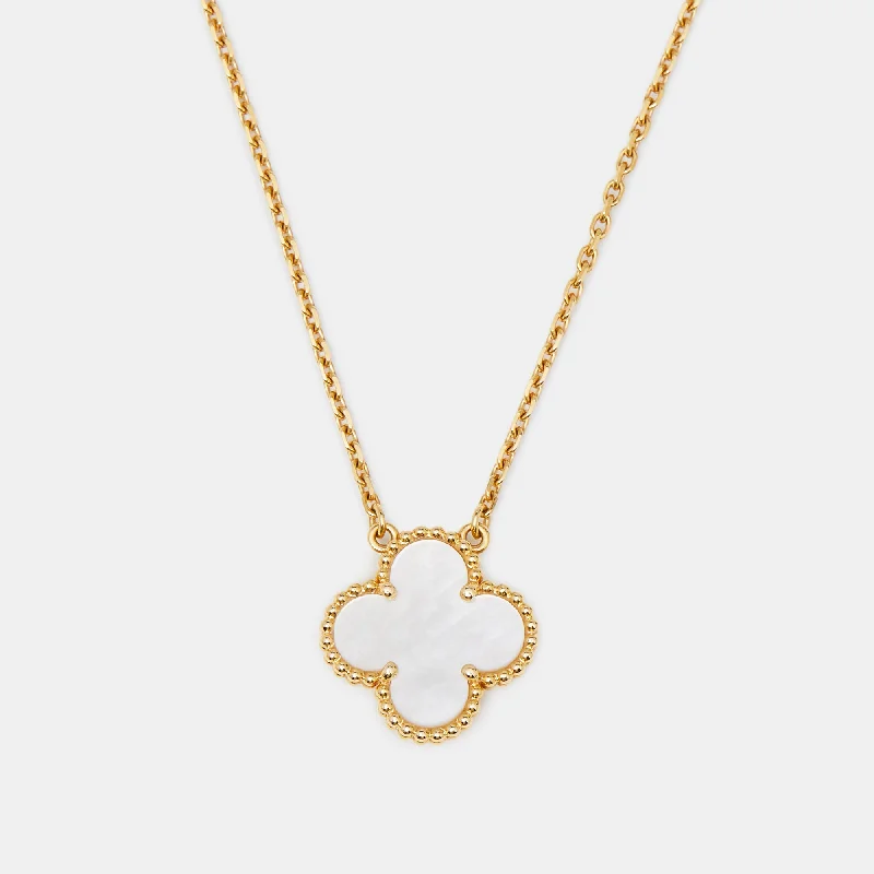 Grab Your Favorite Jewelry At The Lowest Prices Van Cleef & Arpels Alhambra Vintage Alhambra Mother Of Pearl 18K Yellow Gold Necklace