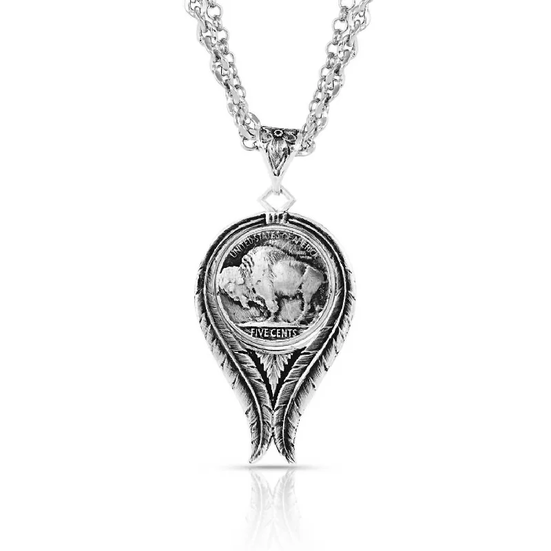 Limited-Stock Jewelry Clearance – Grab Your Favorites Now Women's Buffalo Nickel Feather Necklace In Silver