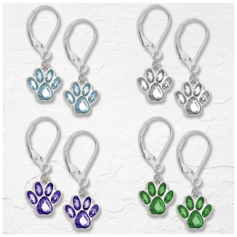 Bold And Beautiful Jewelry Now At Irresistible Prices Paw Print Birthstone Dangling Sterling Earrings | Fair Trade