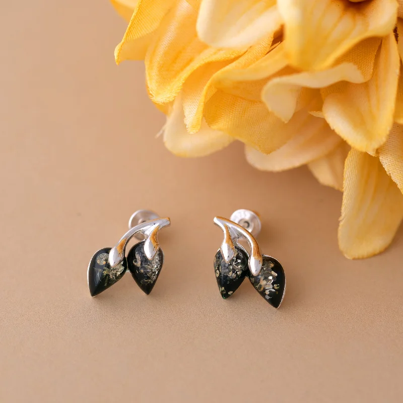 Shop Dazzling Jewelry With Special Promotional Discounts Sterling & Amber Single Leaf Earrings