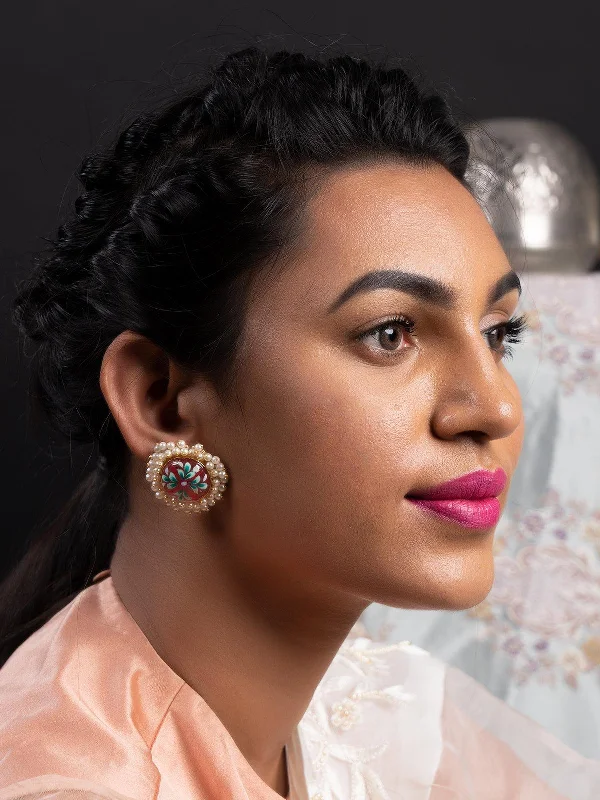 Romantic Heart-Shaped Jewelry For Special Gifts Odette Women Ethnic Pink Floral Tinted Studs