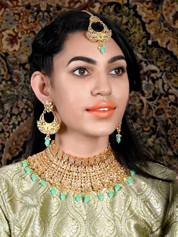 Trending Jewelry Now Available At Exclusive Prices Odette Women Gold Tone Green Mani Choker Set!
