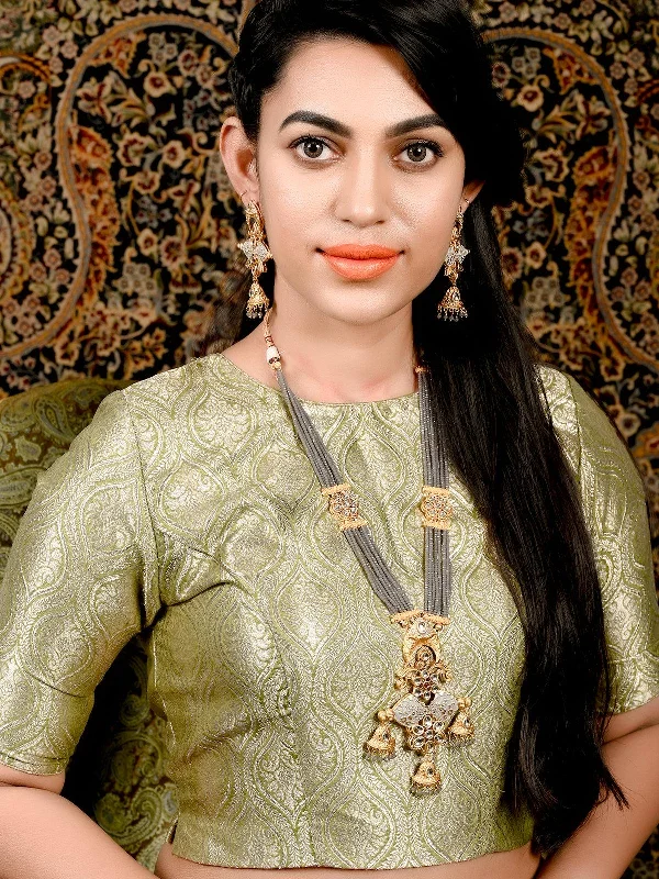Personalized Jewelry Sale – Unique Pieces At Great Prices Odette Women Grey Onyx-Kundan-Enamelled Necklace Set!