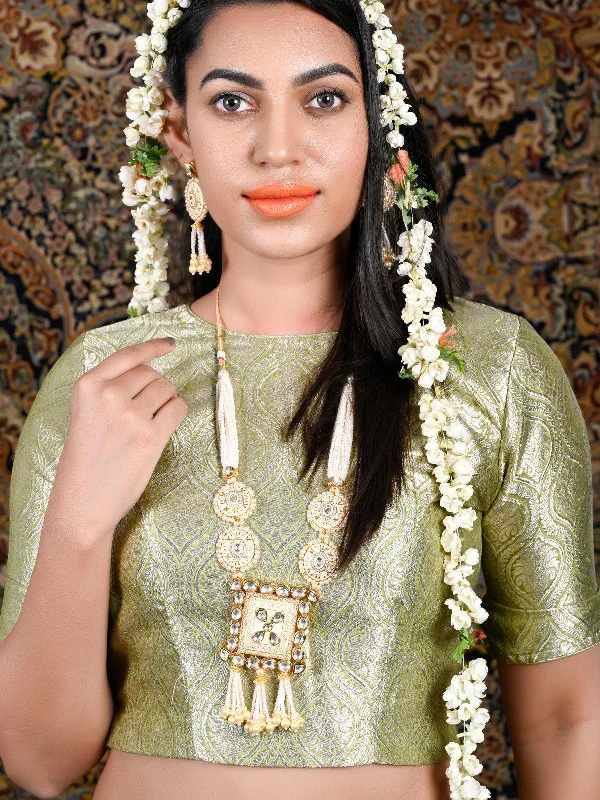 Elegant Necklaces And Bracelets At Limited-Time Offers Odette Women Heavy Beige Enamelled Kundan-Pearl Necklace Set