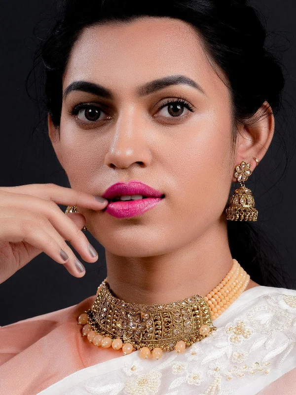 Sparkle For Less – Shop Our Limited-Time Jewelry Deals Odette Women Matte Finish Gold Tone Peach Onyx-Mani Choker Set