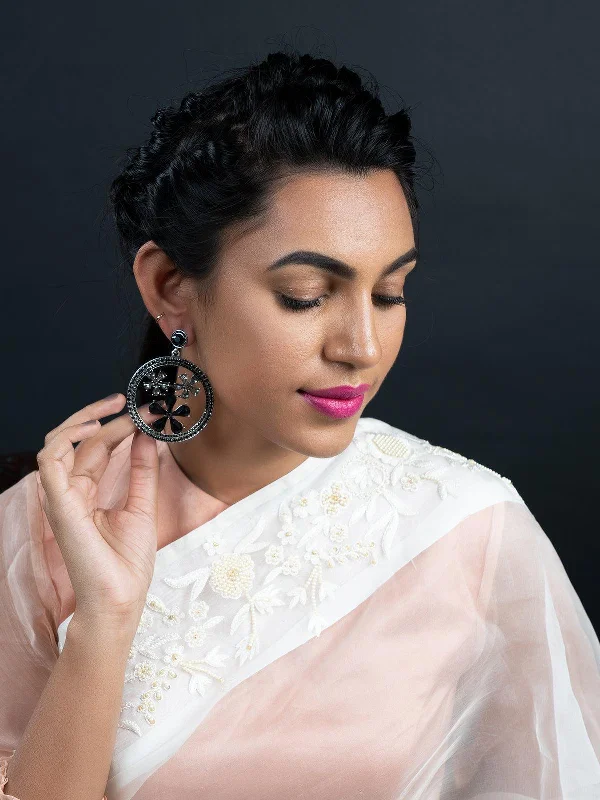 Elevate Your Jewelry Collection With Limited-Time Savings Odette Women Round Black Metal Black-Clear Stone-Studded Dangle Earrings