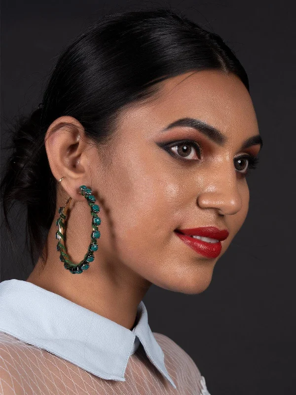 Delicate Crystal Jewelry For Sophisticated Charm Odette Women Round Minimal Green Stylish Hoops
