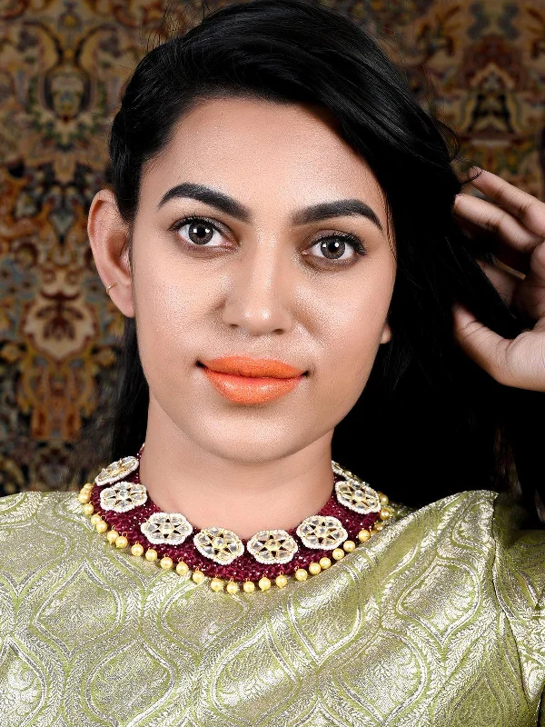 Luxury Jewelry Sale – Elegant Styles At Unbeatable Prices Odette Women Wine Pink Onyx-Pearl-Kundan Necklace!
