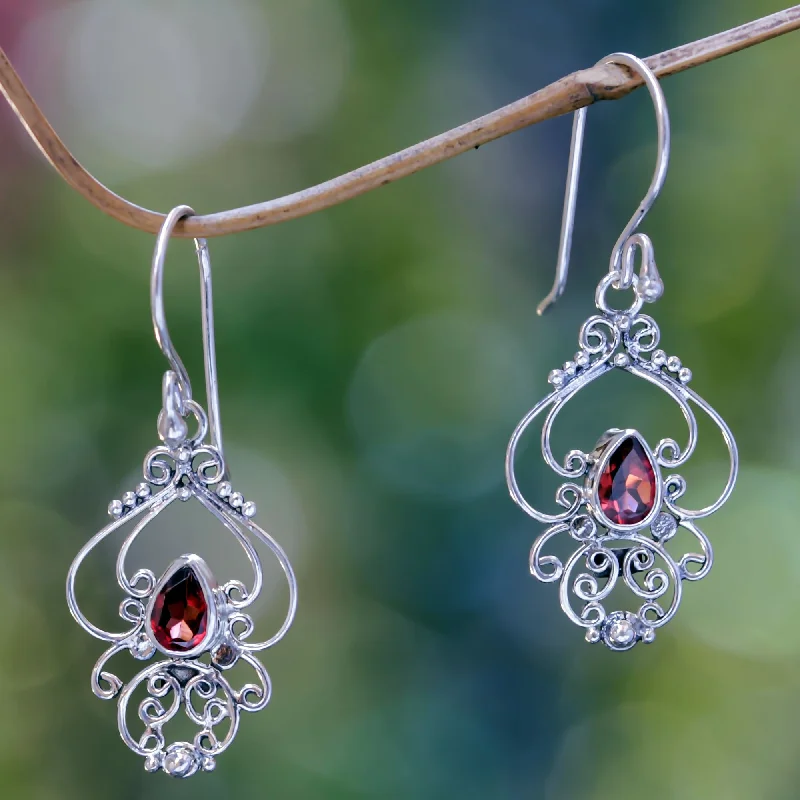 Glamorous Jewelry, Glamorous Deals – Shop Now Crimson Arabesque Ornate Garnet and Sterling Silver Dangle Earrings