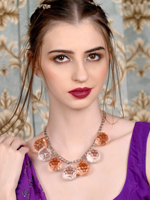 Affordable Gold-Plated Jewelry For Modern Fashion Odette Women Dazzling Peach And White Big Beads Necklace