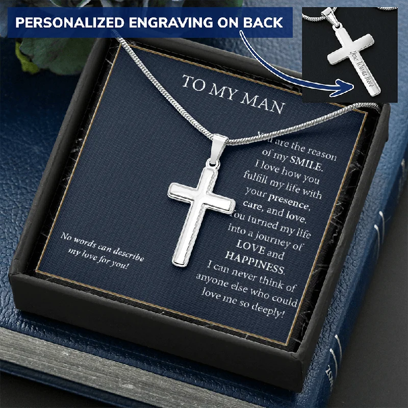 High-Quality Gemstone Jewelry For Special Occasions Personalized Cross Necklace Custom Silver Cross Gifts For Him Mens Jewelry My Man Necklace Gift For Boyfriend