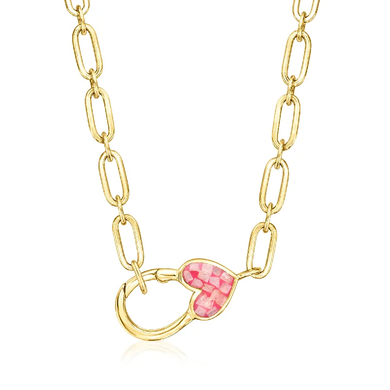 Limited-Stock Jewelry Sale – Once It's Gone, It's Gone Ross-Simons Moonstone and Pink Resin Inlay Heart Lobster Clasp Necklace in 18kt Gold Over Sterling