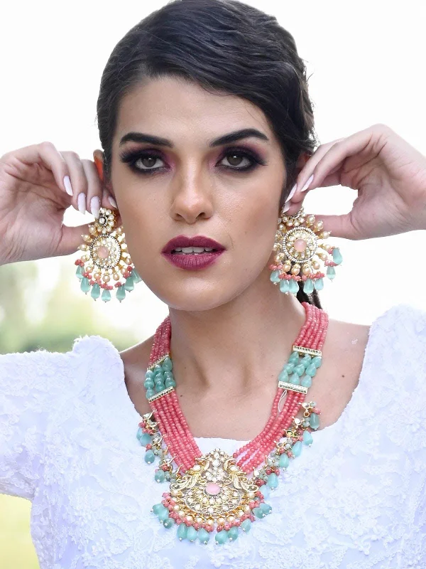 High-Quality Jewelry At A Fraction Of The Cost Odette Stunning Pink & Green Necklace Set For Women